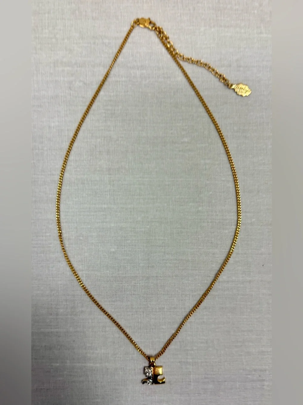 COURREGES Paris Vintage Y2K Luxury Everyday Two-Tone Rhinestone Logo Necklace - Picture 1 of 10